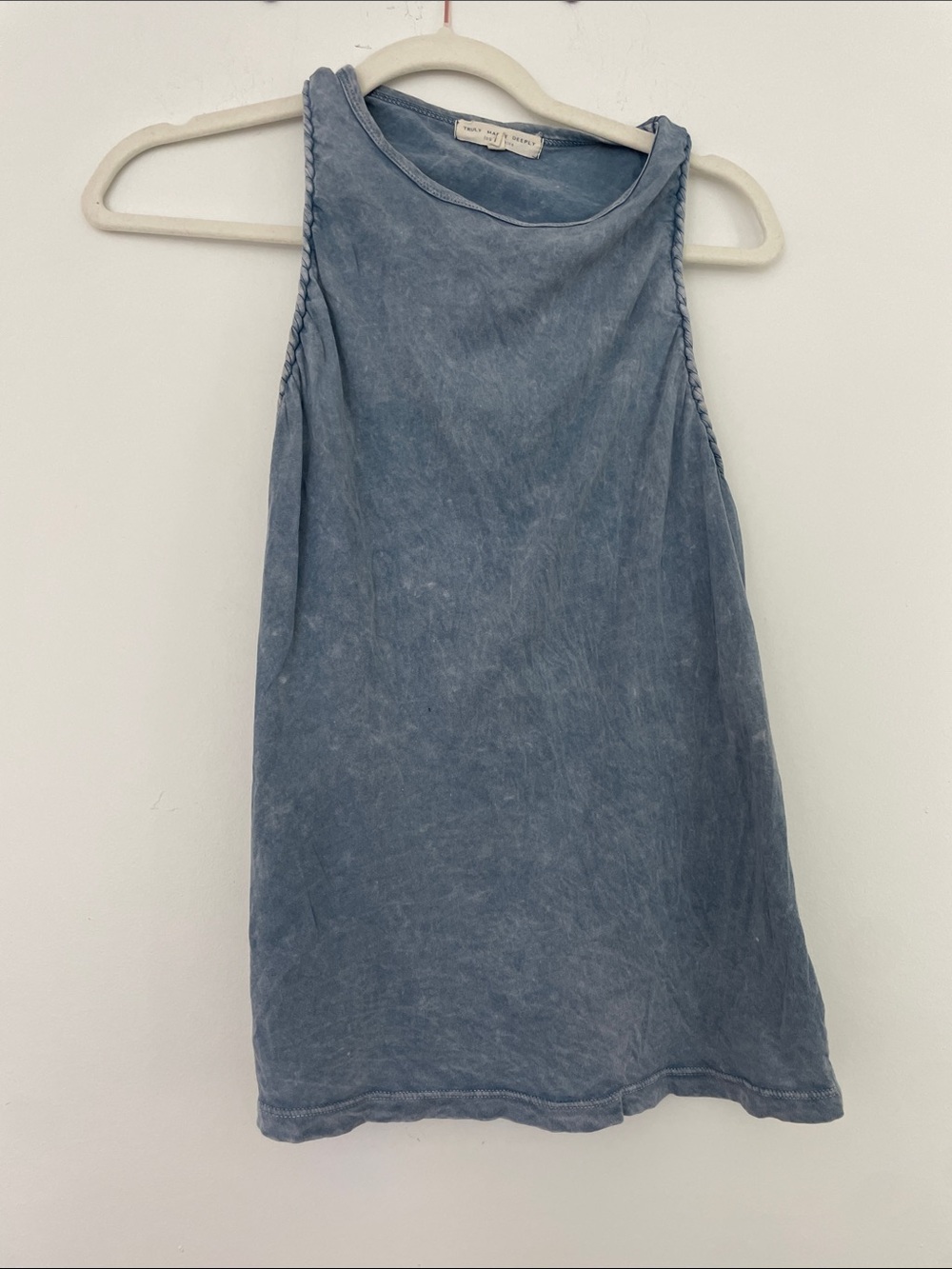 Truly Madly Deeply Washed Blue Braided-Trim Tank